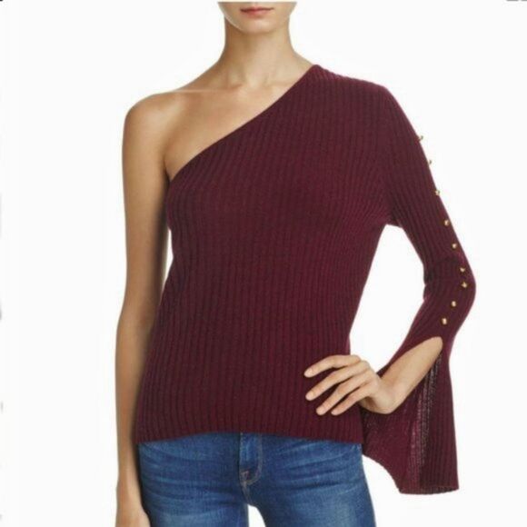 Aqua One Shoulder 100% Cashmere Sweater Medium NWT - Picture 4 of 5